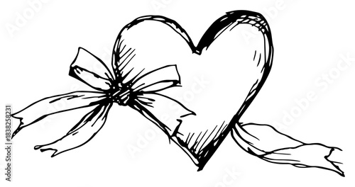 Decorative heart wrapped in ribbon bow vector illustration hand drawn sketch representing love gift and romance