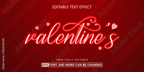 Valentine day text effect, Neon editable typography style