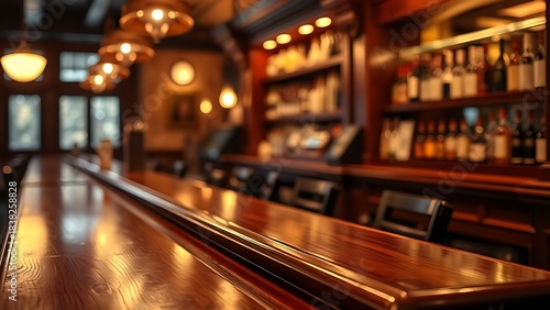 hangout. A classic wooden bar counter with a polished surface in warm ambient lighting. real-estate listings, architecture portfolios, designed for real-estate listing and luxury residence showcases.