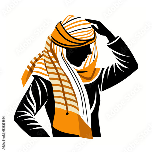 egyptian queen of egypt or Arab Man Silhouette Wearing Traditional Headscarf