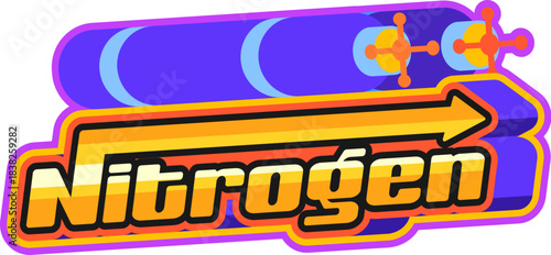 Car race nitrogen gas tank retro Y2K sticker or tag. Car speed racing grand prix funky vector tag, competition Y2K label. Motorsport patch with nitro gas tanks and golden colors typography