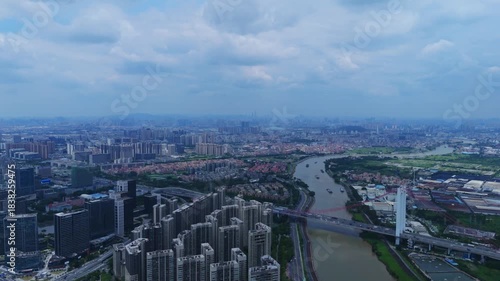 Foshan District Aerial Photography: Urban Skyline and River View