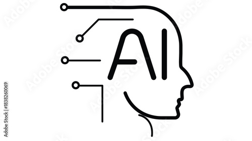 Stunning abstract representation of Artificial Intelligence concepts integrating vibrant digital thinking and human profile outline.