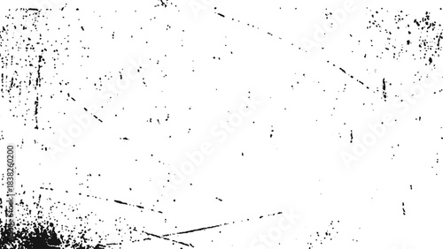 Rough diagonal and vertical scratch texture with scattered speckles on white minimal background