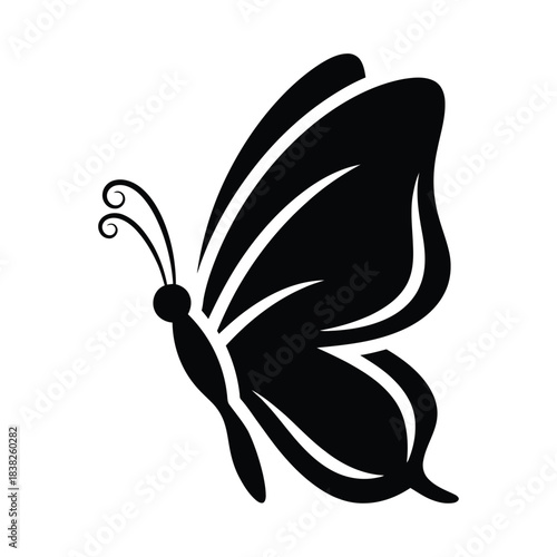 Black silhouette of a butterfly in profile insect wings
