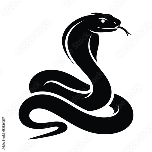 Black silhouette of a cobra snake on a white background