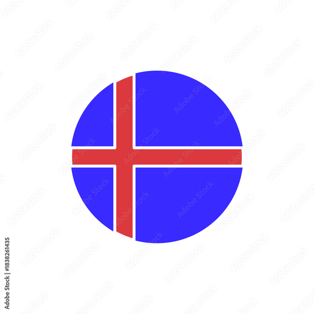 Fototapeta premium Blue Circle with Red Nordic Cross – Iceland Flag Icon, Scandinavian Symbol, National Identity Emblem, Minimalist Design, Cultural Heritage Graphic