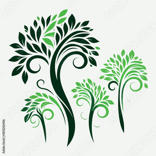 Tree with green leaves vector on white background