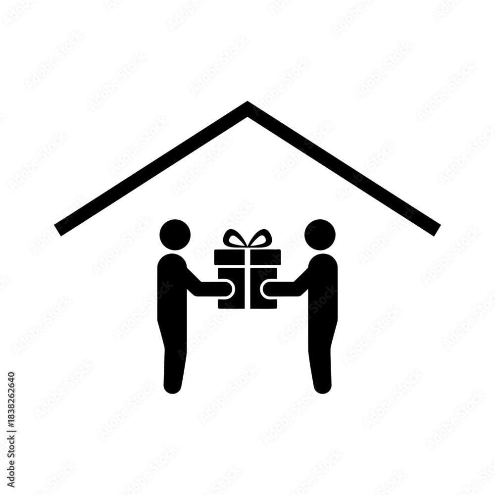 Φωτογραφία Home roof two figures gift exchange vector illustration