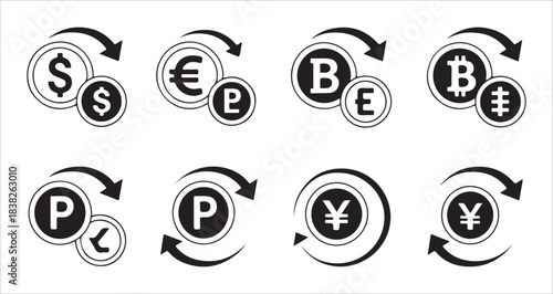 Set of bitcoin coin stacks piggy bank diamond credit card and gold bar icons in outline and solid