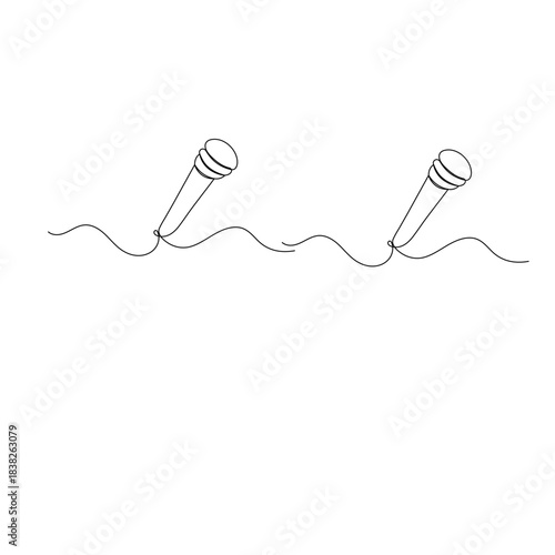 Microphone, continuous one-line drawing, minimalist outline vector illustration
