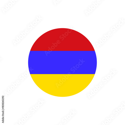 Red blue apricot circular Armenian flag icon, stylized tricolor symbol of Armenia’s national pride, heritage, culture, unity, and international identity