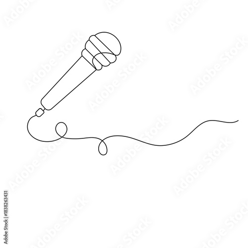 Microphone, continuous one-line drawing, minimalist outline vector illustration
