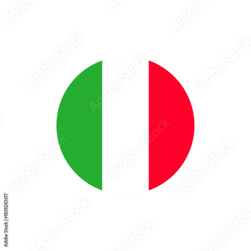 Green white red circular Italian flag icon, stylized tricolor symbol of Italy’s national pride, culture, heritage, diplomacy, and international identity