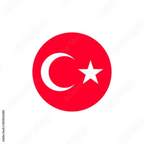Red circular Turkish flag icon with white star and crescent, symbolizing national pride, heritage, Islamic identity, and sovereignty of the Republic of Turkey