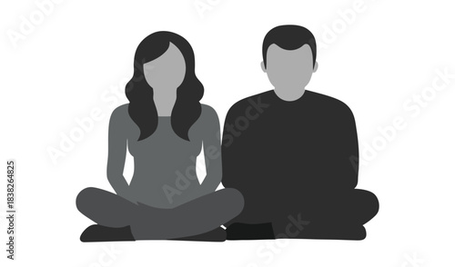 Couple sitting together in meditation pose simple silhouette