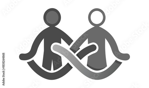 Two abstract figures holding hands in a symbol of unity and connection