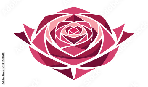 Geometric rose flower design in shades of pink and burgundy