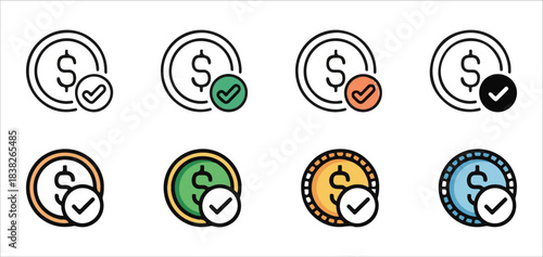 Financial assets icons vector illustration. shield with dollar coin and stacks of money for wealth