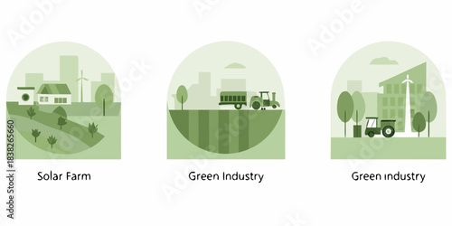 Illustrative depiction of sustainable energy sources agriculture and green industry concepts
