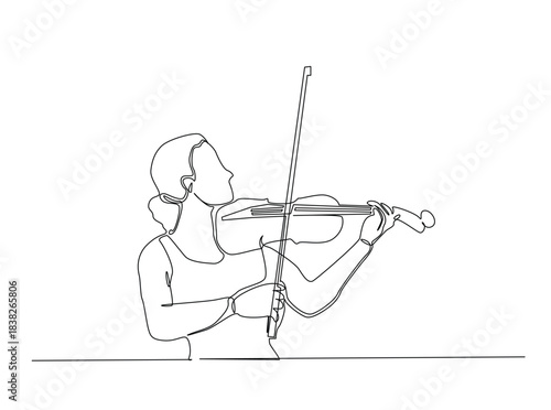 Single Continuous Line Drawing of Woman Playing Violin