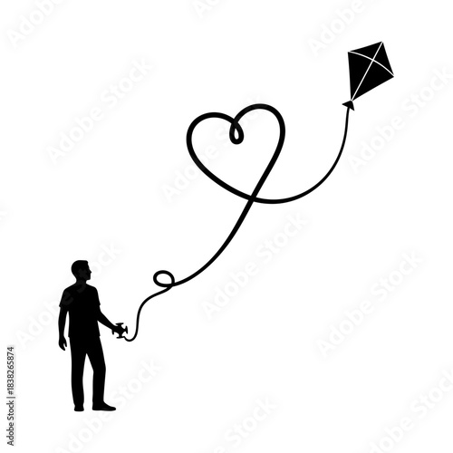 Kite string forming heart shape in sky vector illustration