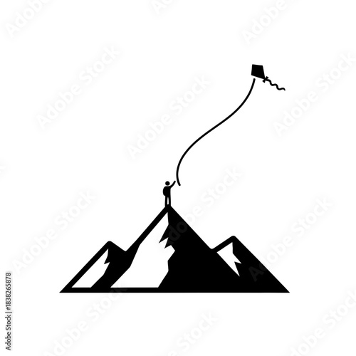 Mountain peaks with small kite flyer vector illustration