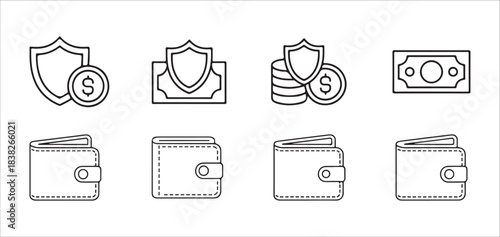 coin with checkmark icon set vector illustration linear fill and outline style