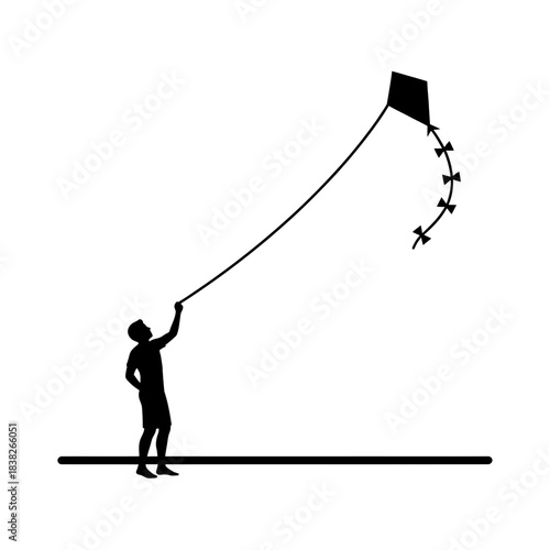 Beach scene single person flying kite vector illustration