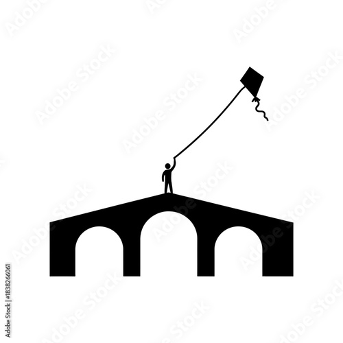 Arched bridge with person flying kite vector illustration