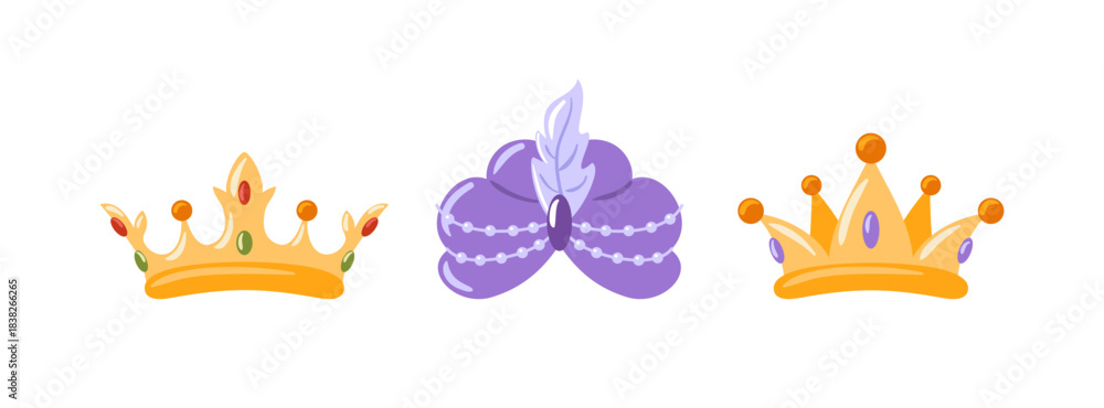 Fototapeta premium Three Kings Day. A set of three crowns. Turban. Dia de Reyes, Reyes Magos, Epiphany