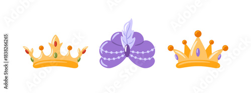 Three Kings Day. A set of three crowns. Turban. Dia de Reyes, Reyes Magos, Epiphany