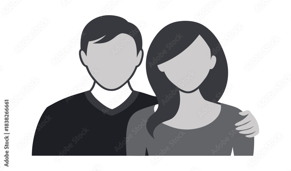 Fototapeta premium Stylized silhouette of a couple embracing with arms around each other