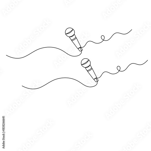 Microphone, continuous one-line drawing, minimalist outline vector illustration
