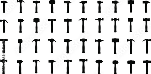 Silhouettes of assorted hammers, construction and carpentry tools collection illustration set for hardware design, building equipment, repair work concepts