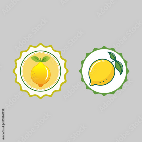 Bright Lemon Fruit Label and Sticker Design Set