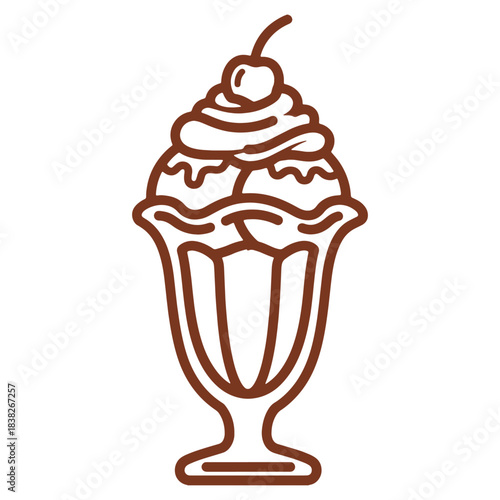 Chocolate Ice Cream Sundae Graphic Outline with Cherry on Top Illustration Sweet Treat Dessert Idea Delicious Flavorful Drawing