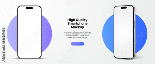 Realistic smartphone mockup. Mobile phone vector with isolated on white background. Device front view. 3D mobile phone with shadow. Realistic, high quality smart phone mockup for ui ux presentation.