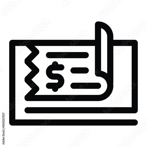 Outline checkbook icon for banking, finance record, and payment slip.