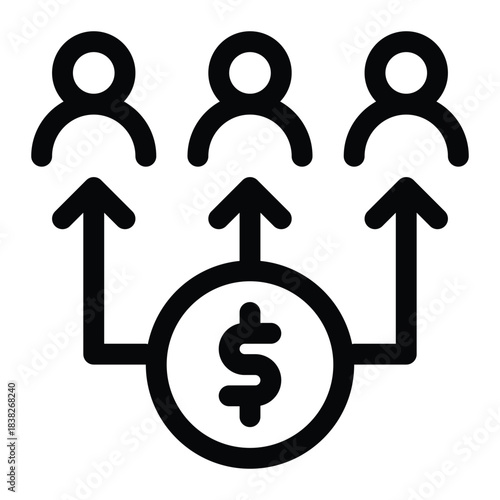 Outline dividend icon for payout, profit shares, income, and finance return.