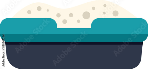 Cat litter box full of sand, side view, isolated on white background