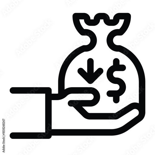 Outline debt icon for finance loan, liability, payment burden, and deficit.