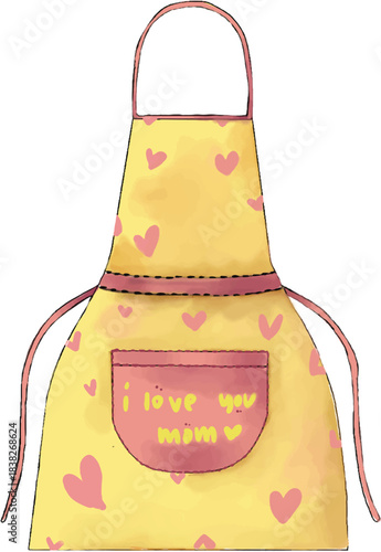 "I Love You Mom" Apron Illustration for Mother's Day