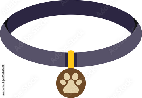 Simple dog collar with a paw print tag hanging, ready to be used for pet supplies or animal care concepts