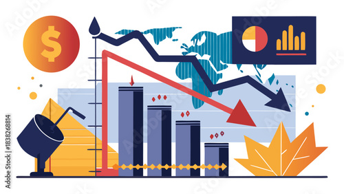business financial crisis concept with falling graph and charts
