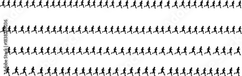 Silhouettes of running people in continuous motion sequence, athletic movement illustration set, jogger action poses for fitness, sports animation design elements