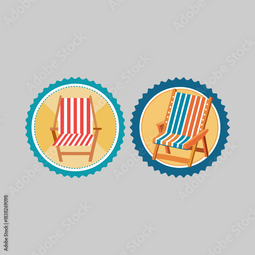 Colorful Beach Deck Chair Label and Badge Design Set