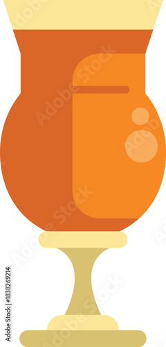 Belgian beer glass standing with a full glass of amber ale and a bubbly foam head