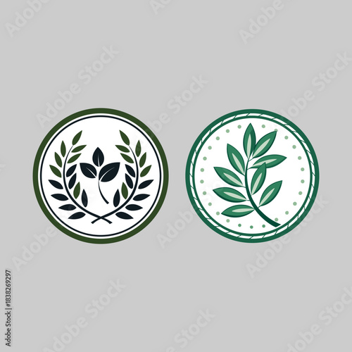 Organic and Nature Green Leaf Wreath Label Set