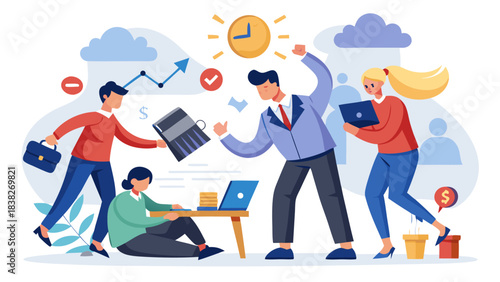 business people celebrating success with laptops and briefcases